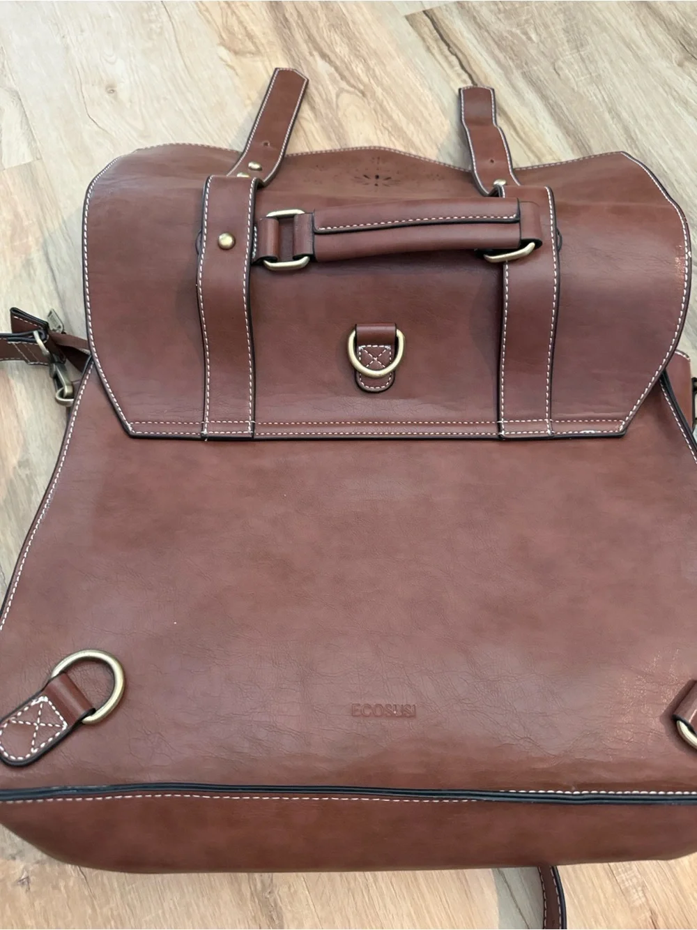 ECOSUSI Vintage Brown Vegan Leather Laptop Briefcase Satchel Messenger Bag